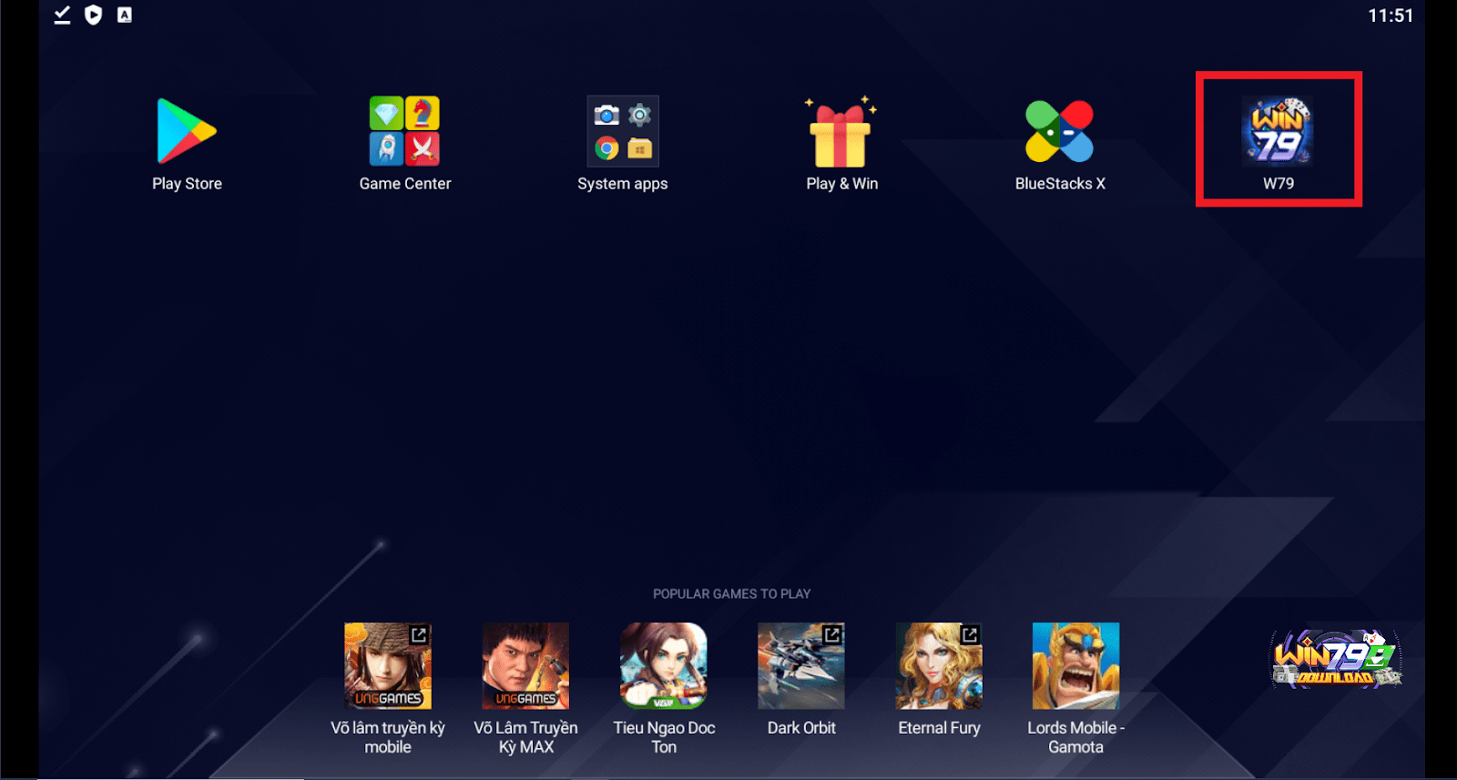 Tải và cài đặt App WIN79 bằng BlueStacks
