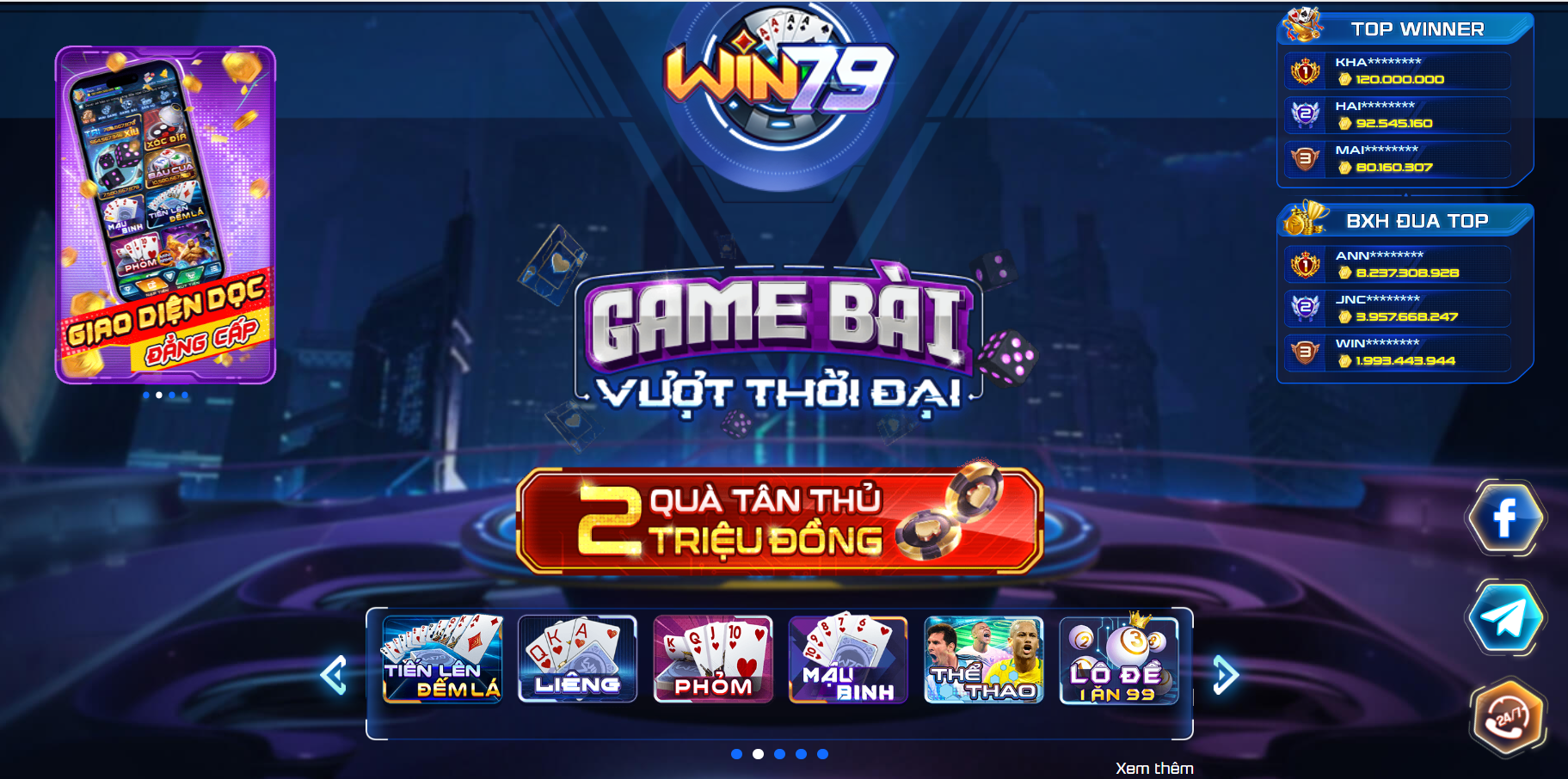 Domain win79.mobi lần xuất hiện gây nên sự nổi bật cho cổng game 